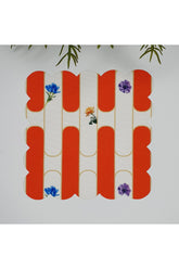 Decorative Orange Stripe Patterned Floral Laser Cut Fabric Cocktail Napkin 1 Piece